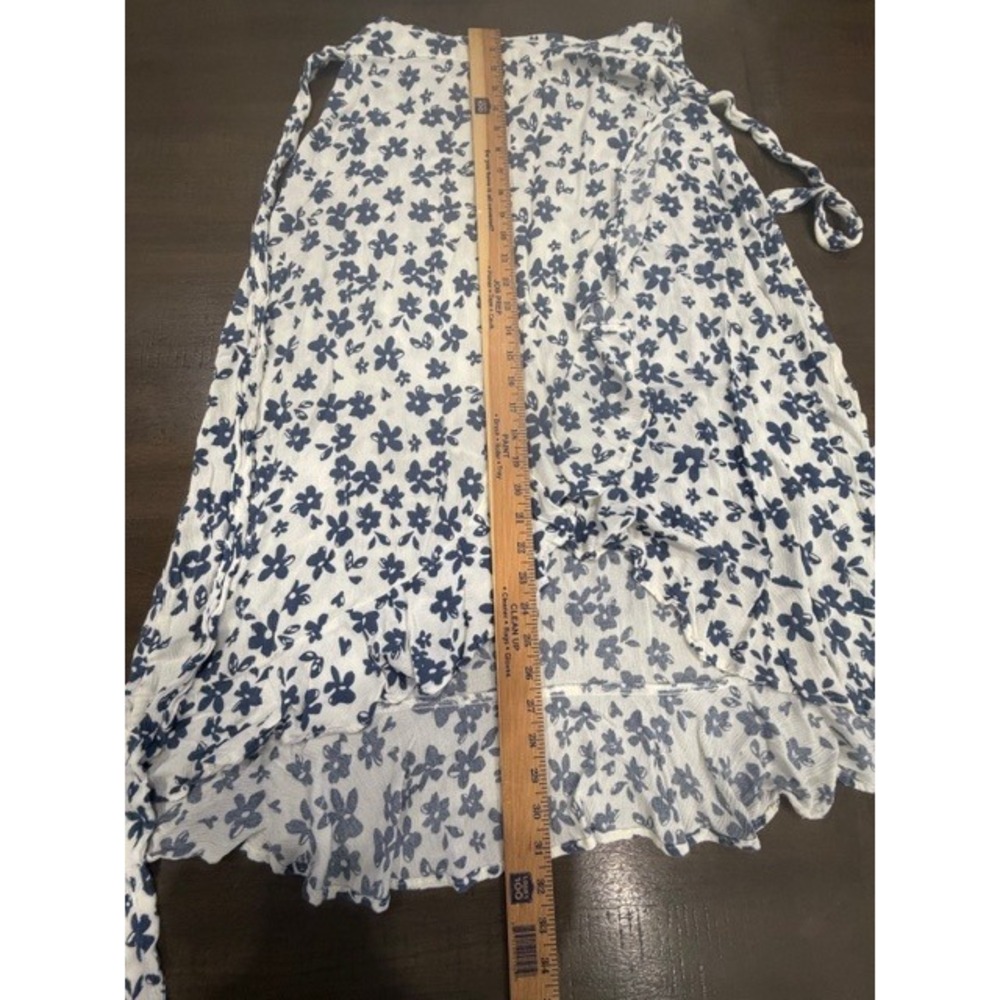Altar'd State Floral Wrap Midi Skirt Navy White Size L Ruffle Hem Tie Waist - Picture 7 of 13
